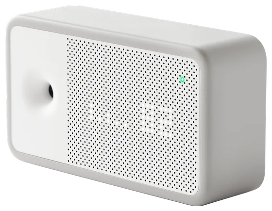 Awair Element: a white rectangular monitor with a perforated front and a dot-matrix display