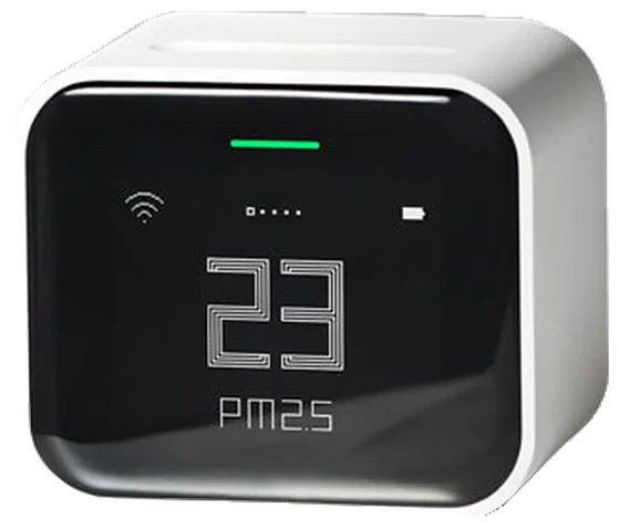 Qingping Air Monitor Lite: a white cube with a black face and a glowing number