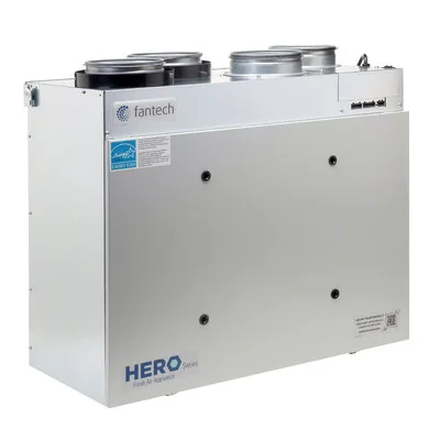 Fantech HERO fresh-air appliance, a metal box with round duct collars on top